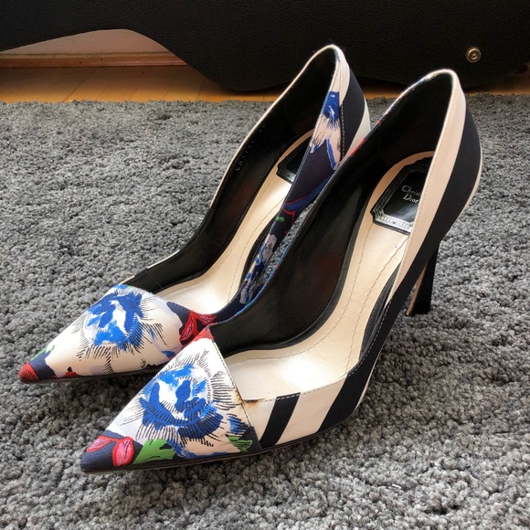 Christian Dior Multicolor Stripe & Floral Pumps - Picture 3 of 6
